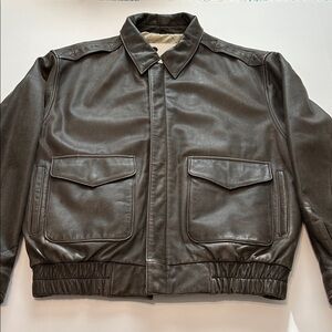 Men's Military Style Leather Jacket - Dark Brown